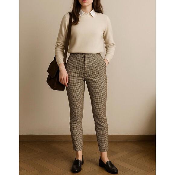 Vintage Theory Pants 2 Brown Wool Blend Plaid Skinny Ankle Academia - Picture 1 of 13